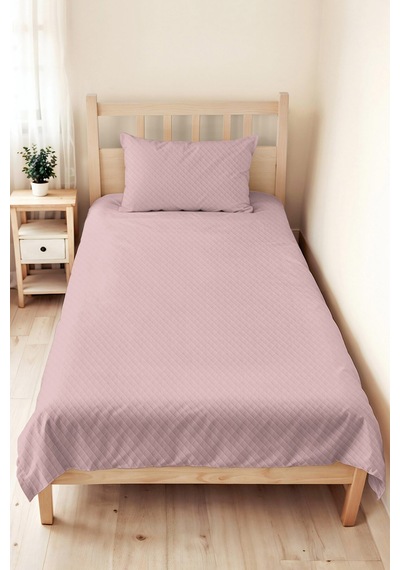 Pudra Minimal Genç Kız Odası Tek Kişilik Pike Takımı - Kapitone Pembe 160x220 Cm Yatak Örtüsü Gri