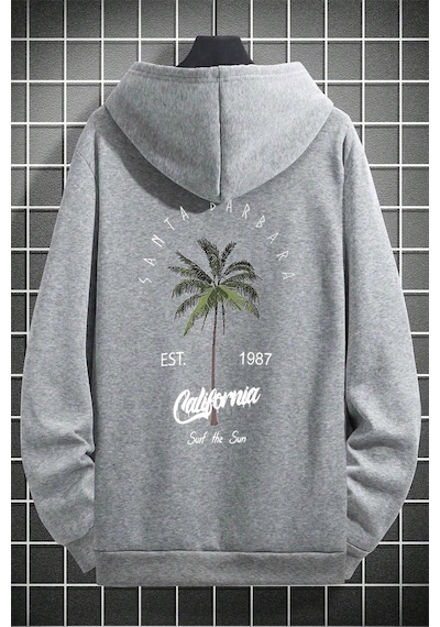 California Baskılı Oversize Sweatshirt Gri