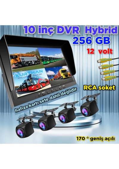 Hybrid Dvr 10'' Ekran 4 Ad 170'' Balık Gözü Lens Geniş Açı Kamera
