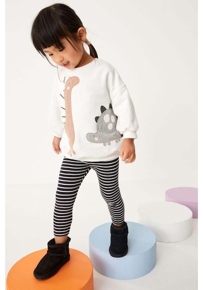 Lolliboomkids Kız Çocuk 3d Boyutlu Dikenli Dinozor Nakışlı Desenli Kışlık Pamuklu Sweatshirt Tayt Alt-üst Takım Gri Ekru Gri - Ekru
