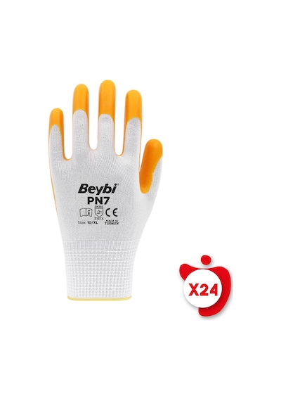 Beybi PN7 Sarı Polyester Örme Nitril İş Eldiveni 10 Beden 24 Çift