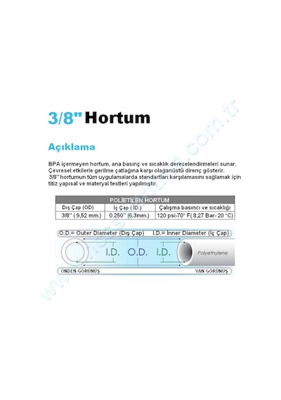 1 Metre 3-8 İnç Plastik Hortum Ro Su Arıtma Cihazları için