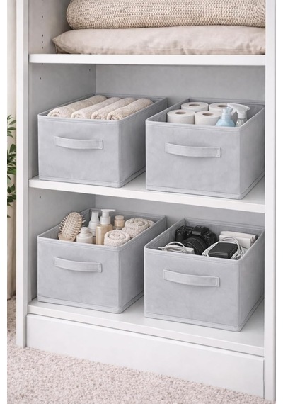 Tr Ordena 4'lü Gri Dolap İçi Düzenleyici Katlanabilir Organizer, 45x24x20 Cm Genel