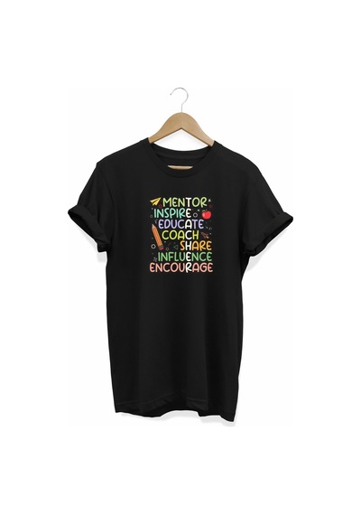 24 Kasım Öğretmenler Günü Hediye Temalı Oversize Bisiklet Yaka T-shirt - Siyah Çok Renkli