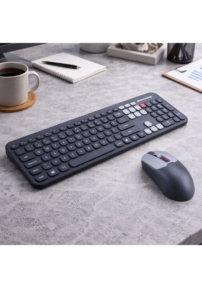 Soft Touch Kablosuz Klavye Mouse Set Gri + Beyaz Renk Smk-687 Diğer