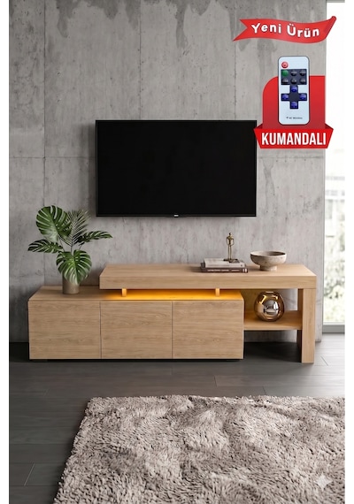 Luma Led Işıklı Tv Ünitesi 160 Cm - Modern Tv Sehpası Çam