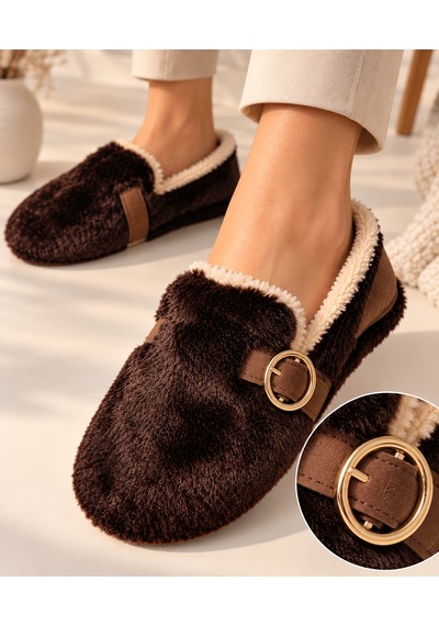 Moon Cloud Kadın Peluş Gold Aksesuar Detaylı Sıcak Tutan Loafer Ev-ofis Ayakkabı-babet Hediyelik-çeyizlik Zyn3001 Kahverengi Moon Cloud Kadın Peluş Gold Aksesuar Detaylı Sıcak Tutan Loafer Ev-ofis Ayakkabı-babet Hediyelik-çeyizlik Zyn3001 Kahverengi