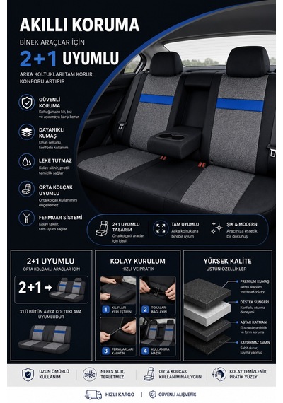 Softline Serisi Universal Oto Koltuk Kılıfı Lacivert - 879169330
