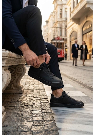 Fort Noka North Rahat Lastik Bağcıklı Sneaker Keten Erkek Ayakkabı Siyah