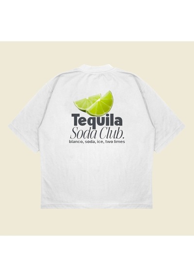 Startmore Tequila Soda Baskılı Oversize Unisex Pamuklu Nefes Alan Kalın Kumaşlı Beyaz