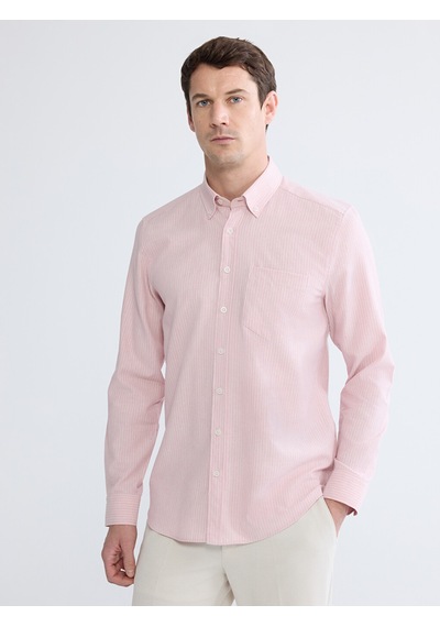 Lcwaıkıkı Classic Pembe Regular Fit Çizgili Keten Görünümlü Erkek Gömlek