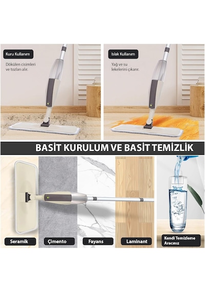 Hymark Sprey Mop Su Deterjan Hazneli 360 Derece Dönen Mikrofiber Bez Temizlik Seti