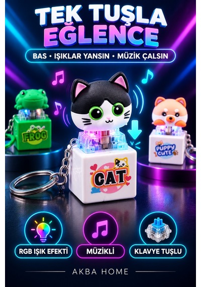 Mini Keybeat Rgb Işıklı Müzikli Klavye Switchli Sevimli Figür Anahtarlık