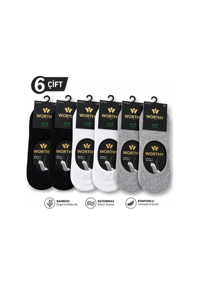 Worthy Socks 6'lı Erkek Dikişsiz Silikonlu Bambu Babet Çorap Çok Renkli