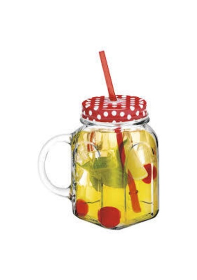 Kırmızı Metal Kapaklı Kulplu Bardak 450 Cc 1 Adet Cam Kırmızı Kapaklı Şeffaf - Kırmızı