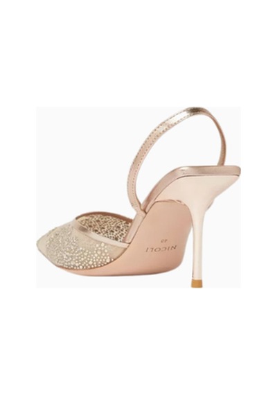 Nıcolı Martini 75 Kristal Işlemeli Mesh Slingback Topuklu Ayakkabı, Zarif Işıltı Rose Gold