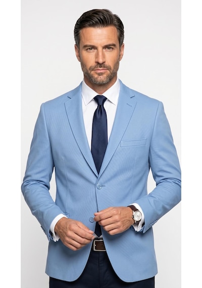 Plus Scorpion Slim Fit Pike Dokuma Erkek Blazer Ceket Modern Şık Günlük Kombin Mavi