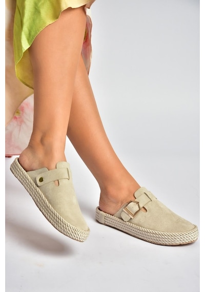 Fox Shoes Y596148402 Bej Süet Önü Kapalı Sapo Terlik