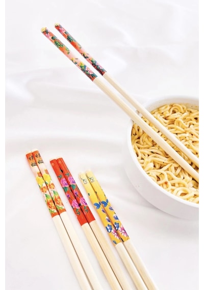 Bambu Chopstick Çubuk Yemek Çubuğu Yıkanabilir Tekrar Kullanılabilir 3 Çift- 6 Adet Ahşap - Şeffaf