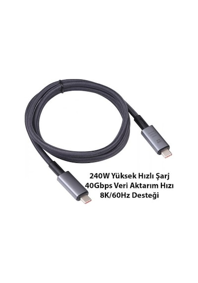 Polham 1MT USB 4.0 240W Thunderbolt Type-C to Type-C Şarj, Data ve 8K 60Hz Görüntü Aktarım Kablosu