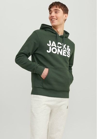 Jack & Jones Kapüsonlu Logo Baskili Sweatshirt - Corplogo 12152840 Mountain View Gri