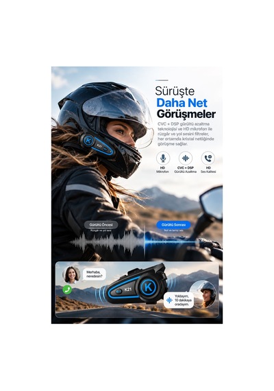 Su Geçirmez Motosiklet Kask Bluetooth Kulaklık K21s