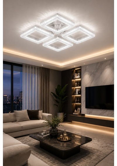 Yakamoz Model Beyaz Kumandalı 4"lü Ledli 3 Renk Modu Kristal Salon Mutfak Yatak Çocuk Odası Avize Gümüş