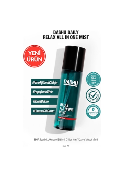 Dashu Daily Relax All İn One Mist Bha İçerikli, Akneye Eğilimli Ciltler İçin Nemlendirici Yüz Ve Vücut Misti