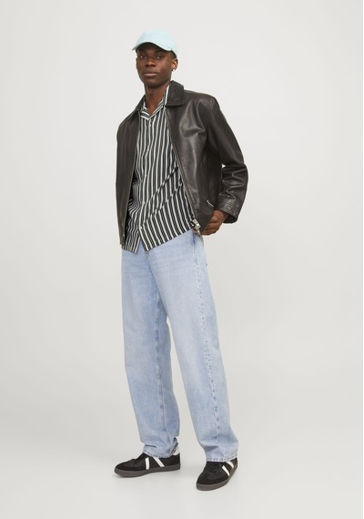 Jack & Jones Erkek Çizgili Kisa Kollu Gömlek - Luke 12255197 Bright White Beyaz