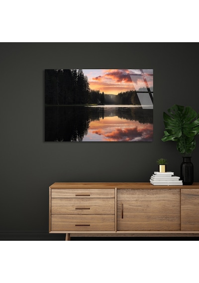 Orman Gölü Gün Batımı - Cam Tablo - Deg1303 125 X 80 Cm