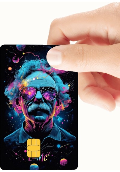 Albert Einstein Uzay Temalı Renkli Kredi Ve Banka Kartı Kaplama Sticker Standart