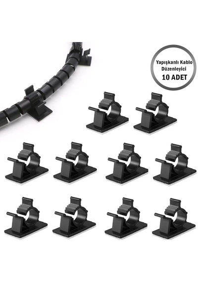 Microcase Kendinden Yapışkanlı Kablo Sabitleyici Ve Düzenleyici Klips Seti 10'lu Al5408 10 SİYAH
