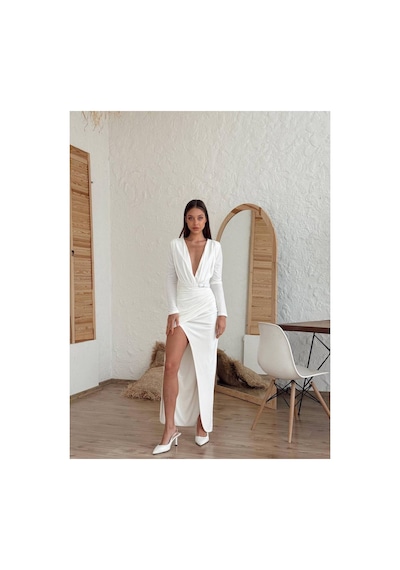 Can Çapar Kadın Abiye Derin Degaje Yaka Likralı Kemer Detaylı Bodycon Maxi Elbise - Abiye & Mezuniyet Elbisesi Beyaz Can Çapar Kadın Abiye Derin Degaje Yaka Likralı Kemer Detaylı Bodycon Maxi Elbise - Abiye & Mezuniyet Elbisesi Beyaz