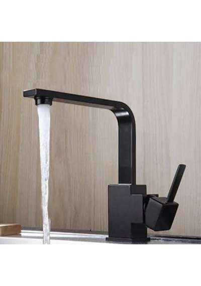 İsaoğlu Yapı Siyah Lavabo Bataryası Siyah Banyo Lavabo Musluğu Yüksek Model Kare Lavabo Musluğu Siyah