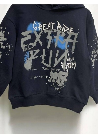 Nk Kids Erkek Çocuk Pamuklu Orta Kalınlıkta Kapüşonlu Sweatshirt-15449 Lacivert