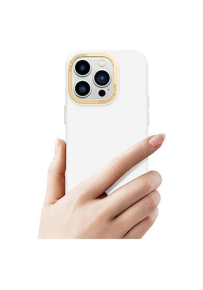 Apple Uyumlu iPhone 14 Pro Max Kılıf Metal Kamera Çerçeveli Recci Glaze Serisi Kapak Beyaz