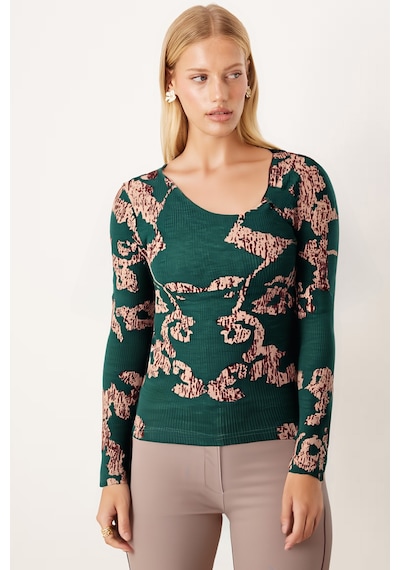 Armonika Kadın Yeşil-bej Asimetrik Yaka Detaylı Bluz Arm-26k001046