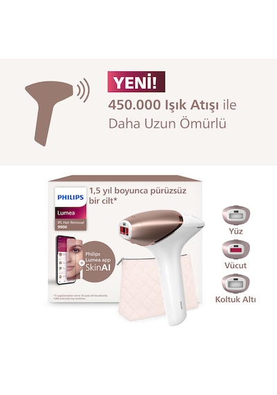 Philips Lumea 9900 Serisi BRI953/01 IPL Tüy Alma, SkinAI Uygulama,Vücut,Yüz ve Bikini,3 Başlık,Çanta