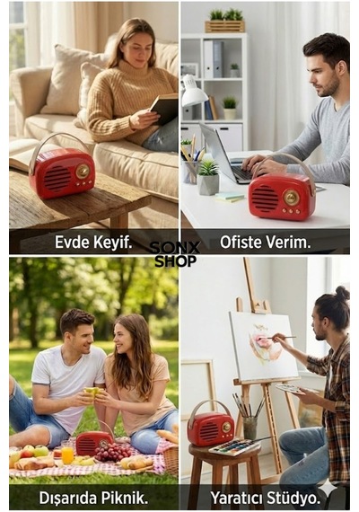 Nostaljik Retro Bluetooth Hoparlör - Fm Radyo, Usb Ve Bluetooth Kablosuz Hoparlör