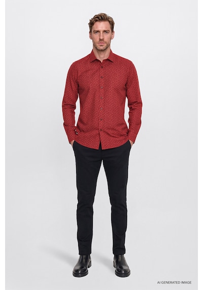 Ac&Co / Altınyıldız Classics Erkek Kırmızı Sıyah Pamuklu Slim Fit Dar Kesim Klasik Yaka Baskılı Gömlek Ac&Co / Altınyıldız Classics Erkek Kırmızı Sıyah Pamuklu Slim Fit Dar Kesim Klasik Yaka Baskılı Gömlek