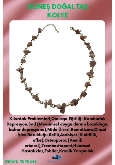 Sertifikalı Güneş Doğal Taş Özel Tasarım Kolye Aaa Kalite Çok REnkli