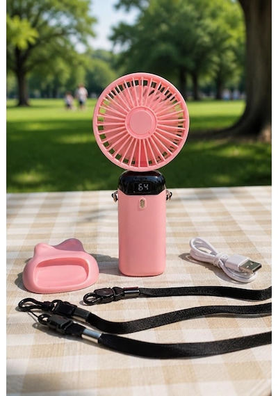 Busstier Taşınabilir Mini El Fanı Led Dijital Göstergeli 5 Kademeli Sessiz Usb Şarjlı Katlanabilir Masaüstü Boyu