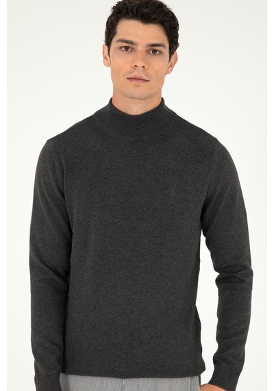 U.S. Polo Assn. Erkek Slim Fit Yarım Boğazlı Antrasit Melanj Basic Kazak 50288887-VR081