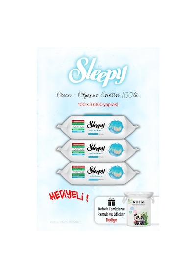 Sleepy 3 Paket Ocean - Okyanus Islak Havlusu Ve Rosıe Tekli