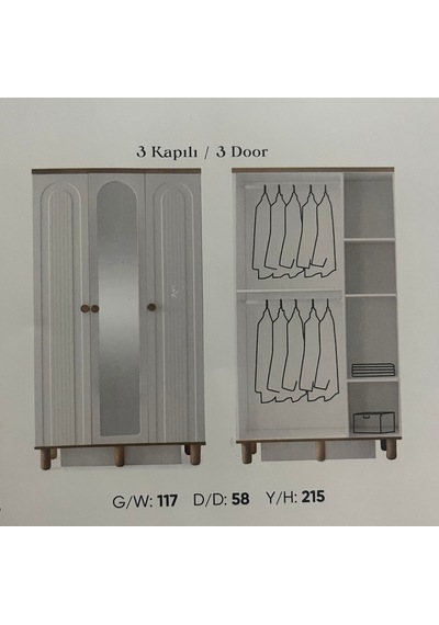 Yakut Mdf 3 Kapılı Dolap