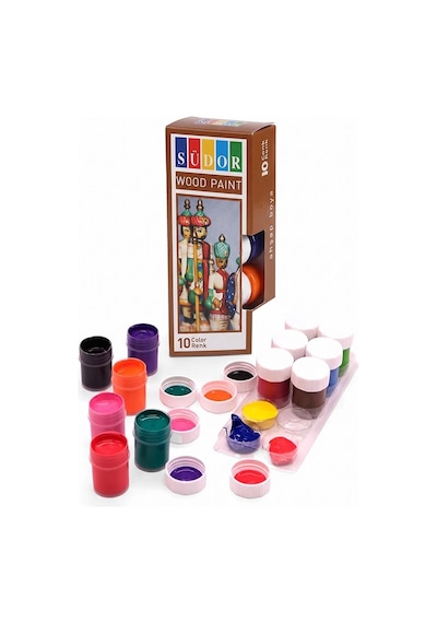 Ahşap Boyası 10 Renk 20ml 1 Paket Südor 10 Lu Ahşap Boya Yüksek Kapatıcılık Kesik Uçlu Sünger Fırça Canlı Renk