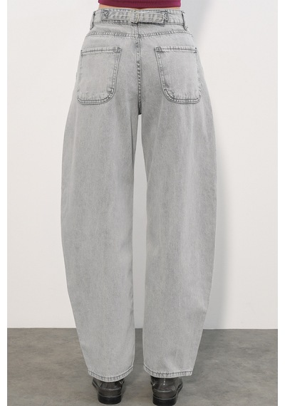 Bigdart 6689 Kadın Yüksek Bel Baggy Kot Pantolon - Gri