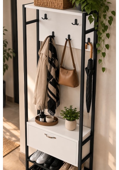 Sulorahome Metal Portmanto Beyaz Ve Siyah Renklerde 180 Cm Yükseklikte Ayakkabılıklı Vestiyer Beyaz - Siyah Sulorahome Metal Portmanto Beyaz Ve Siyah Renklerde 180 Cm Yükseklikte Ayakkabılıklı Vestiyer Beyaz - Siyah