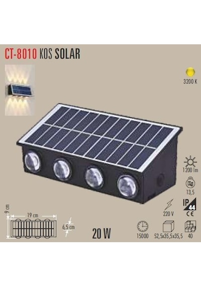 Cata 20w Dış Mekan Modern Aplik Kos Solar 3200k Ct-8010 Siyah