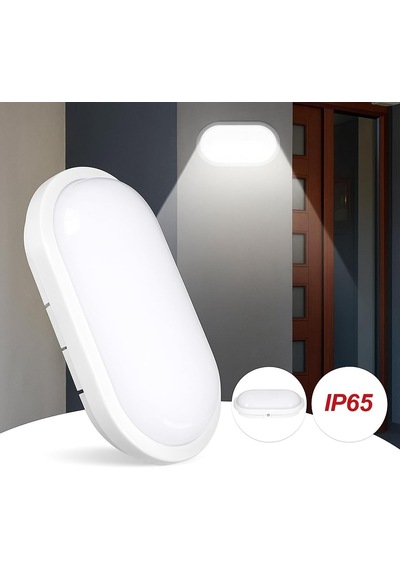 Aydos 15w Ip65 Oval Beyaz Led Tavan Ve Duvar Lambası 6500k Beyaz Işık Su Ve Toz Geçirmez Banyo Bahçe Balkon Aydınlatma Armatürü Yüzeye Monte, 1500 Lümen 220v Çok Renkli